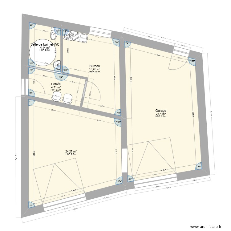 Garage 3. Plan de 5 pièces et 71 m2
