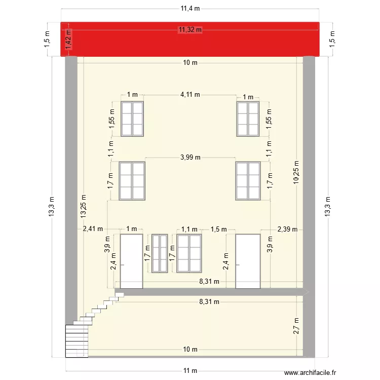 210m2 fa&ccedil;ade Est actuel. Plan de 