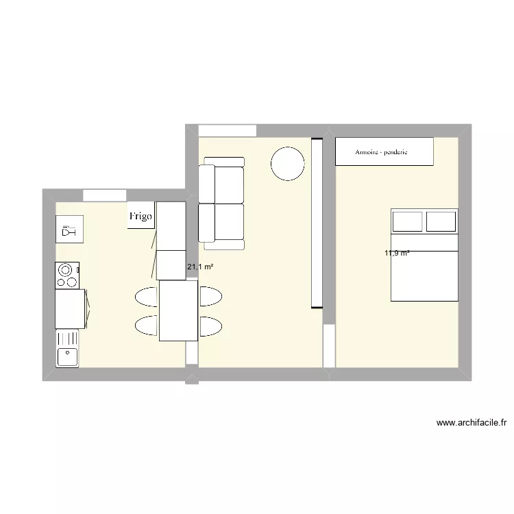 Chutes lavie. Plan de 2 pièces et 33 m²
