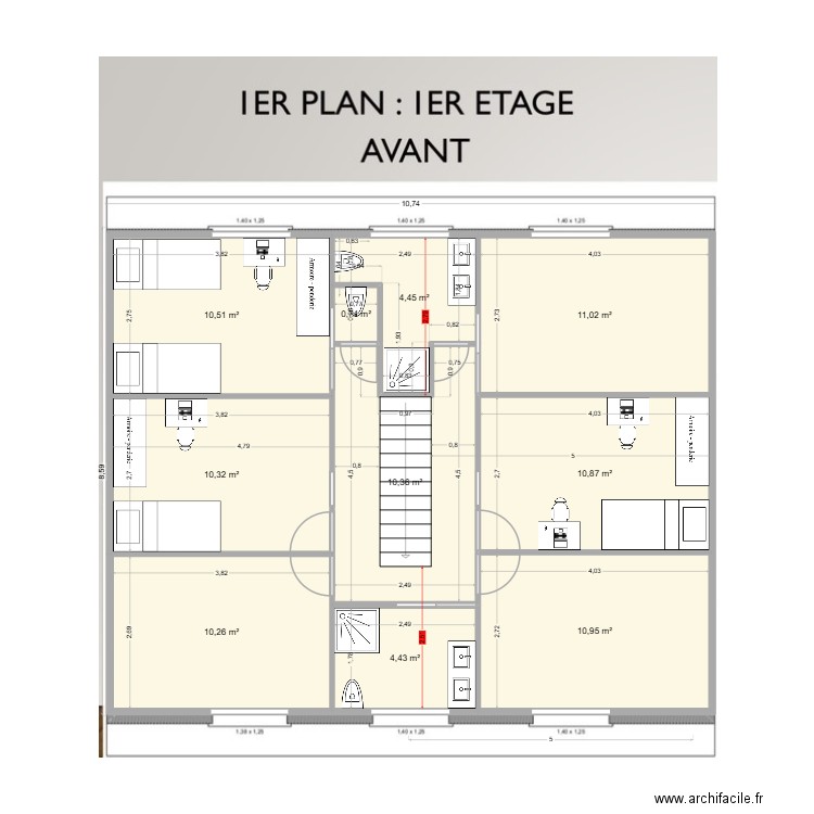 étage bis. Plan de 10 pièces et 84 m2