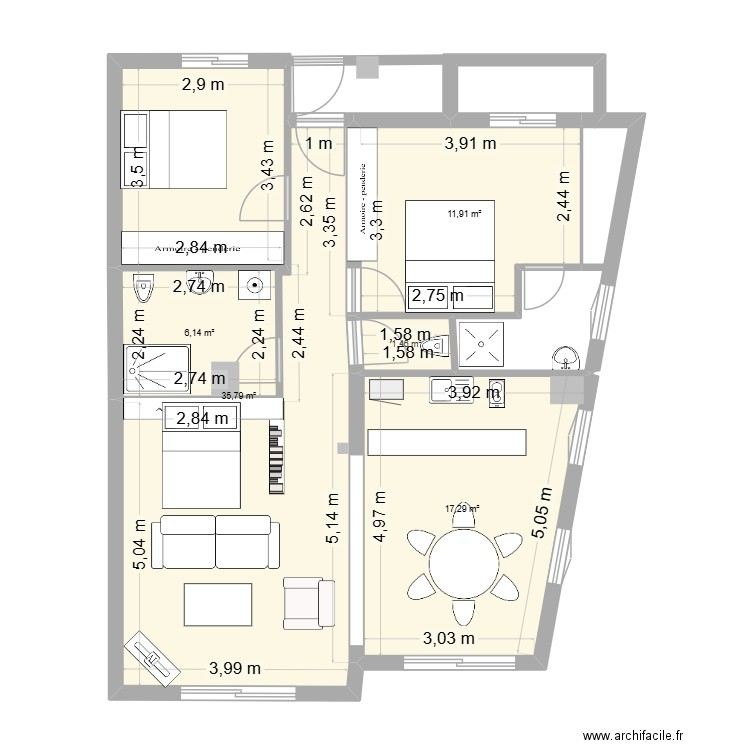 golfe juan3. Plan de 5 pièces et 73 m2