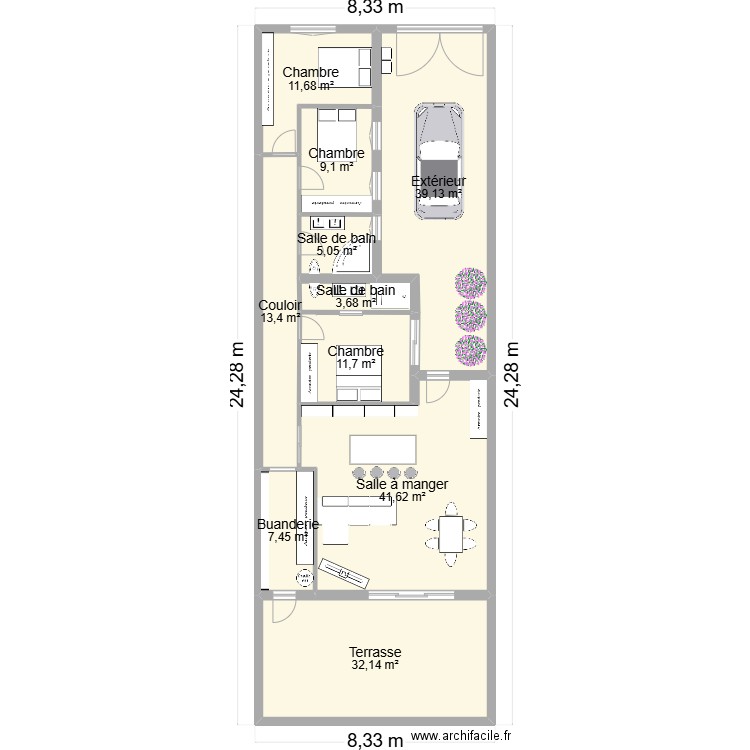 Maison longueur. Plan de 10 pièces et 175 m2