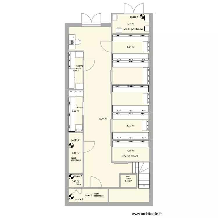 bistrot reserve. Plan de 12  et 75 m²