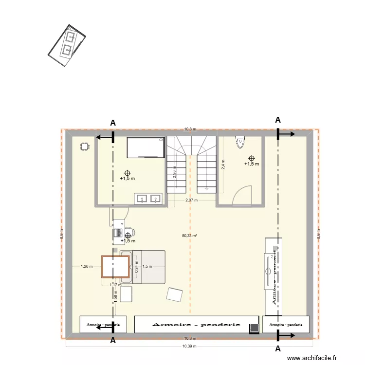 Comble 2. Plan de 1  et 80 m²