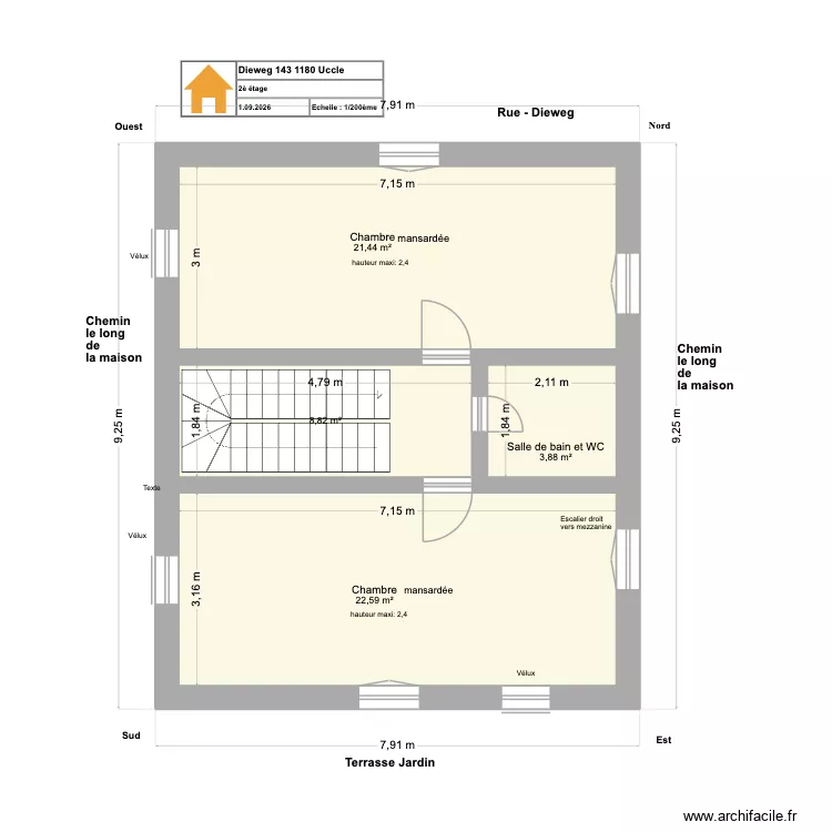 Dieweg 2026 2&egrave;me &eacute;tage. Plan de 4 Pièces et 57 m²