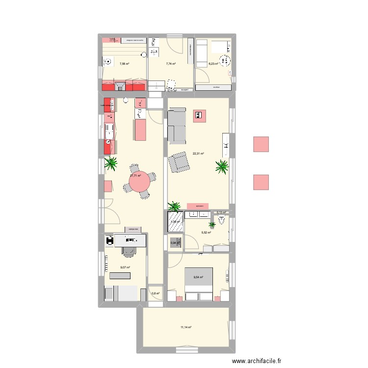 CHEZ MOI MIMBASTE HABITATION. Plan de 14 pièces et 110 m2