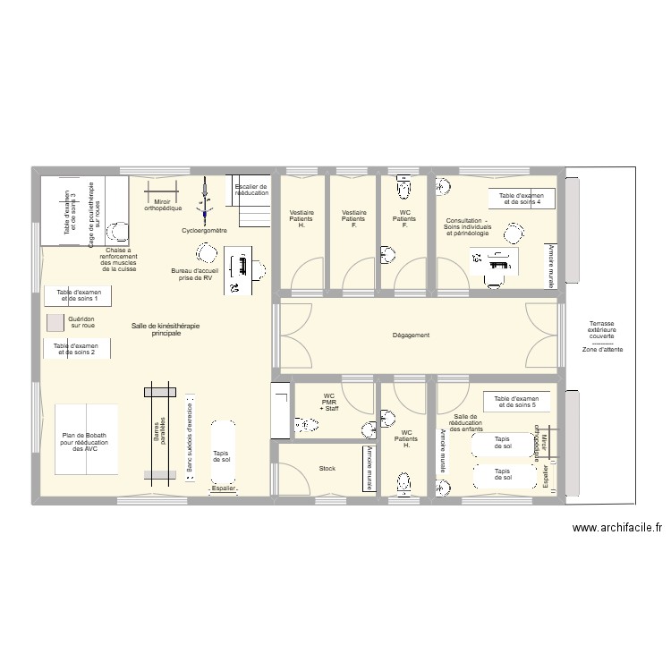 Hôpital de Kiremba - Bâtiment service kiné neuf - équipé. Plan de 10 pièces et 125 m2