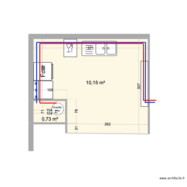 Cuisine. Plan de 2 pièces et 11 m2