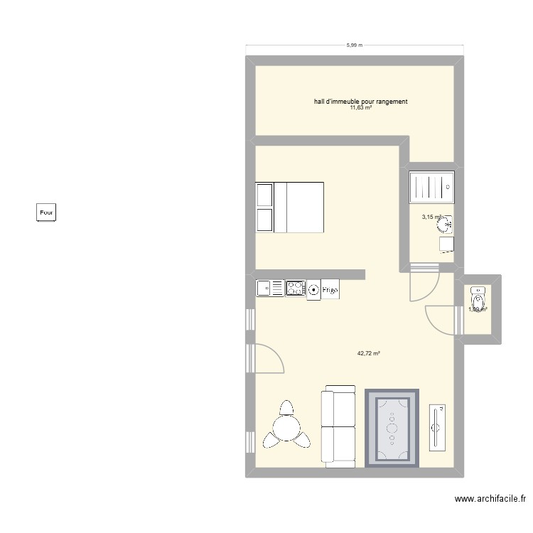 appartement n1. Plan de 4 pièces et 59 m2