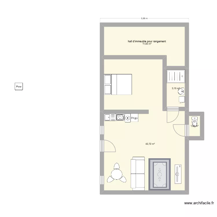 appartement n1. Plan de 4  et 59 m²