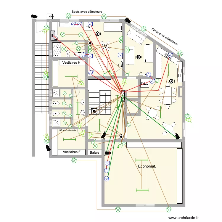 B&acirc;timent employ&eacute;s R+1 &eacute;lectricit&eacute;. Plan de 