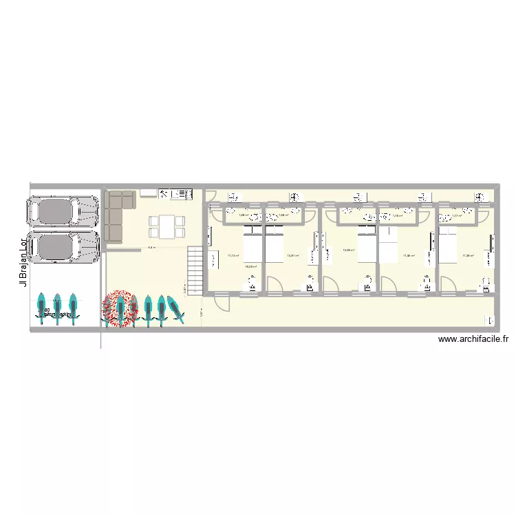 Branjan Tamantirto Kos (2). Plan de 10  et 140 m²