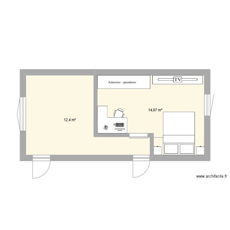 MAS - CH3. Plan de 2 pièces et 26 m2