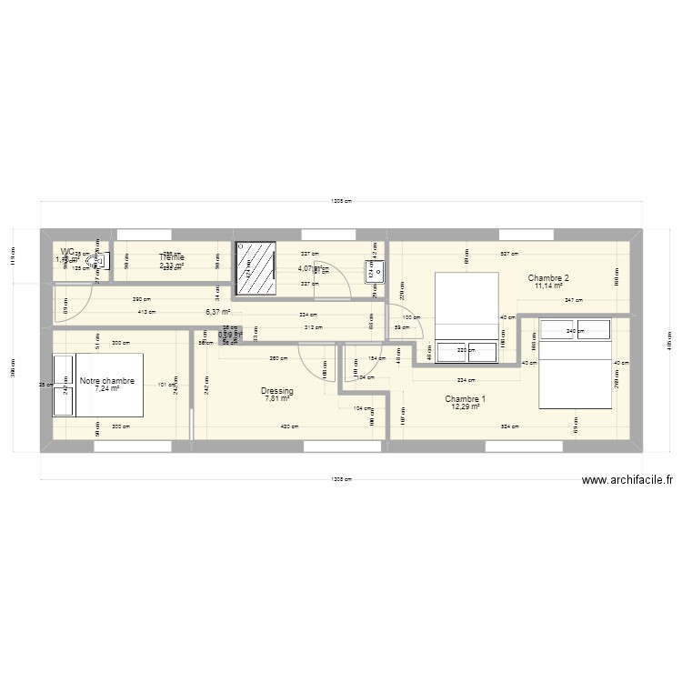 Etage option 1. Plan de 9 pièces et 52 m2