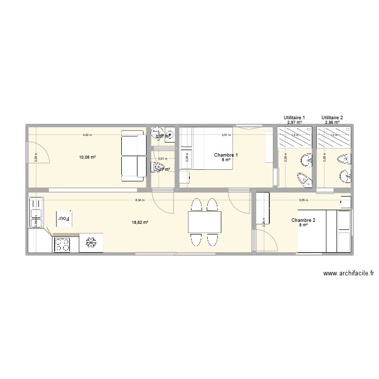 Plan 1. Plan de 8 pièces et 53 m2