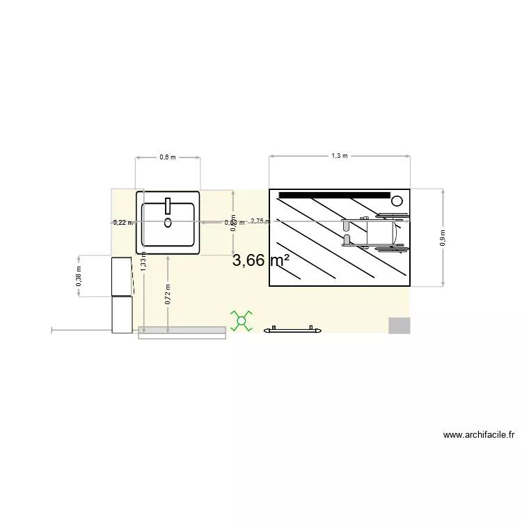salle de bain c.debit. Plan de 1  et 4 m²