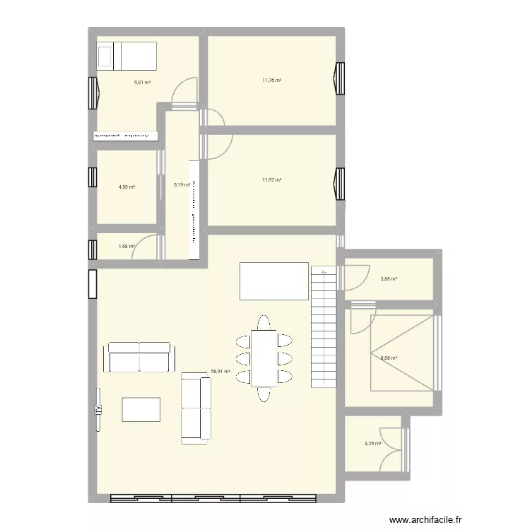 Grange. Plan de 10 pièces et 119 m² Grange. Plan de 10 pièces et 119 m²