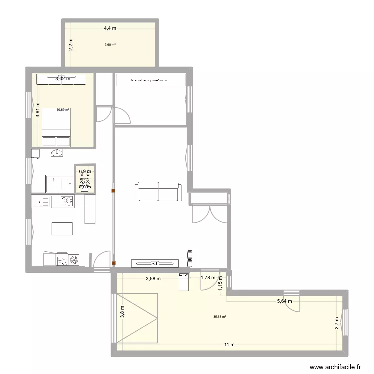 plan maison alexia. Plan de 4  et 57 m²