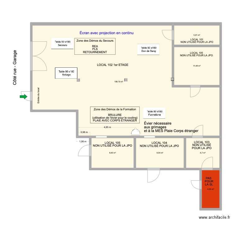 LOCAL 102 1er ETAGE PORTES OUVERTES 20250906. Plan de 7 pièces et 155 m2