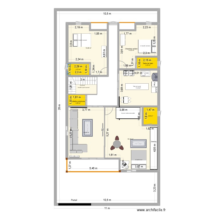 Plan M. Ella Etage 1. Plan de 10 pièces et 111 m2