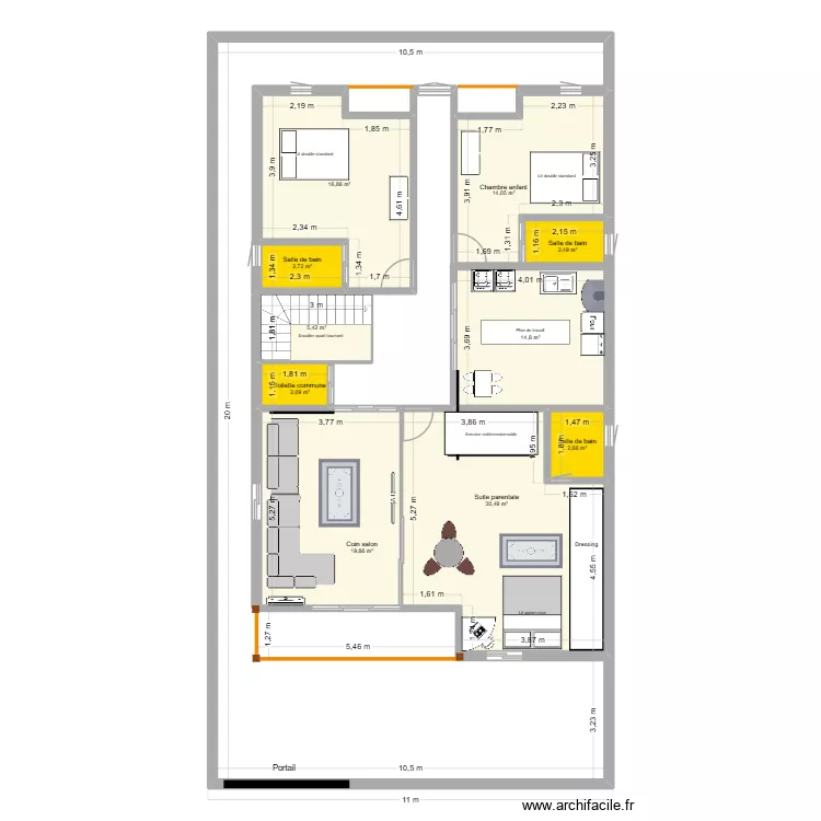 Plan M. Ella Etage 1. Plan de 10  et 111 m²