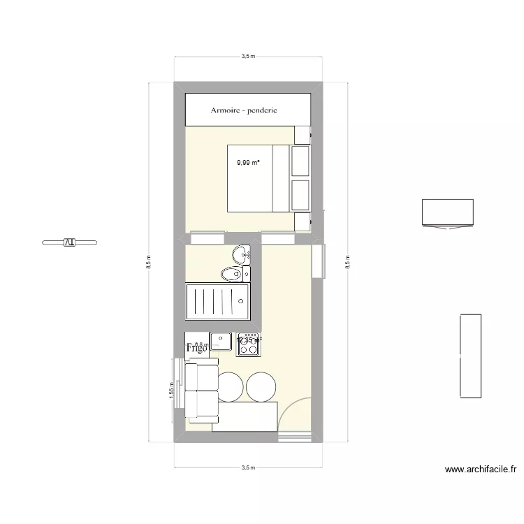 agrandissement 2. Plan de 2  et 22 m²