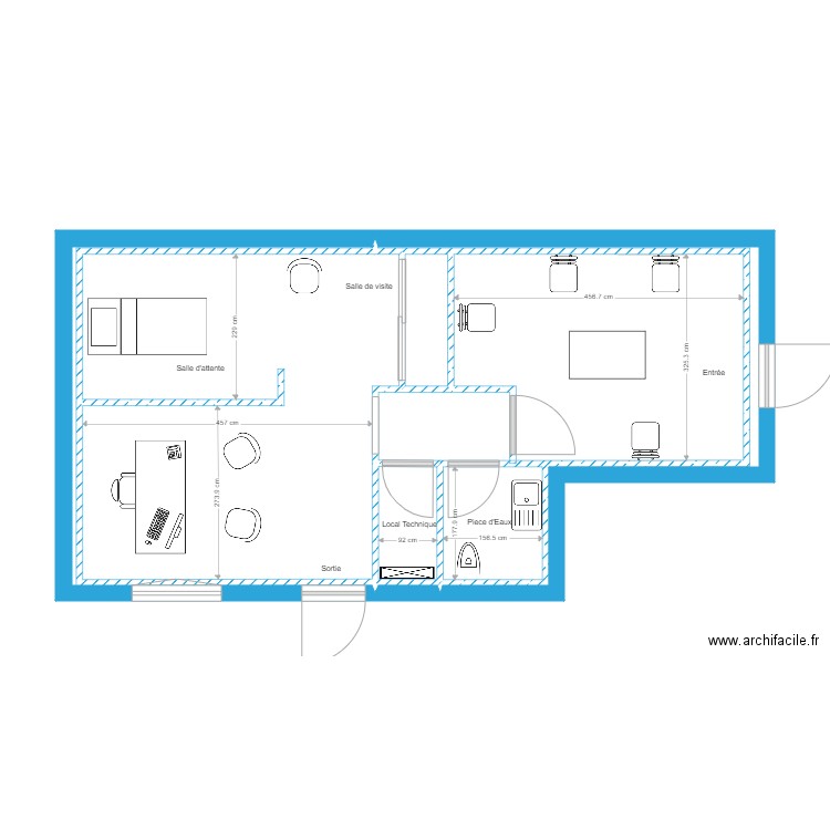 Cabinet medical deux. Plan de 8 pièces et 47 m2