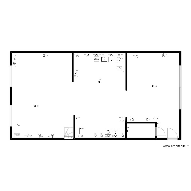 houst_rdc. Plan de 2 pièces et 121 m2