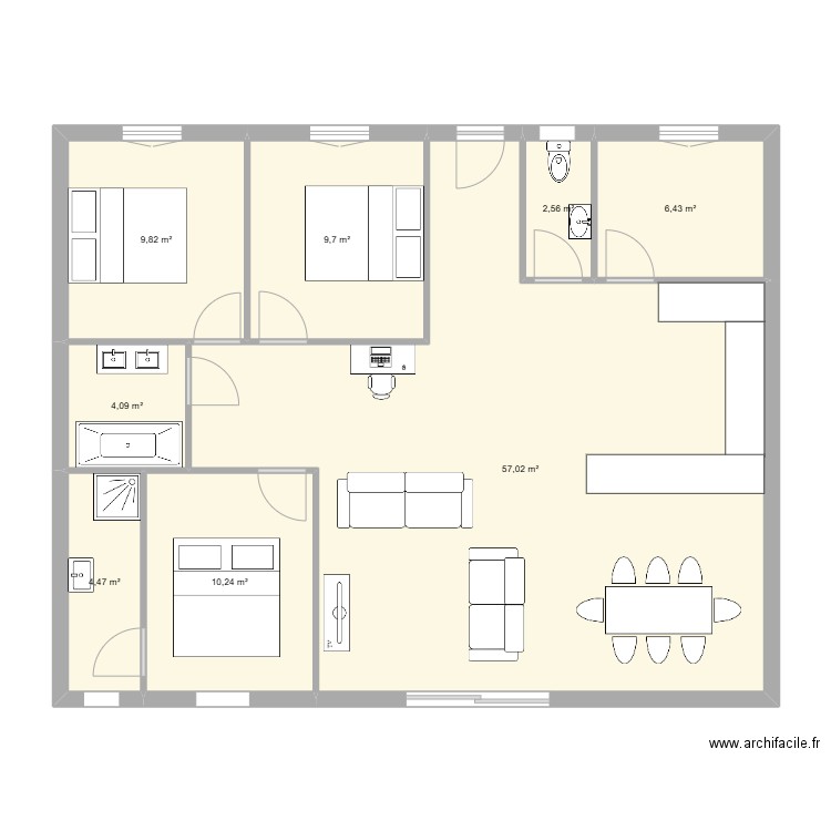 PLAN LUCIE 4. Plan de 8 pièces et 104 m2
