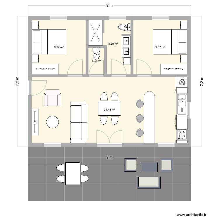 Bungalow5. Plan de 5 pièces et 56 m2