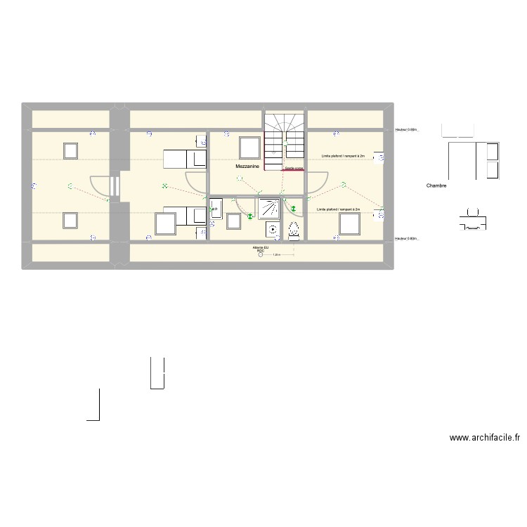 électricité étage. Plan de 11 pièces et 66 m2