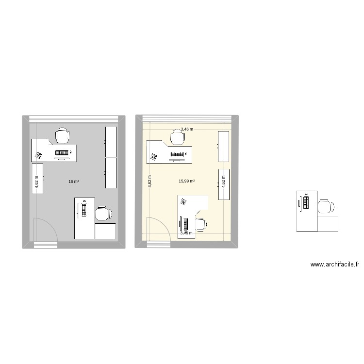 bureau v1. Plan de 2 pièces et 32 m2