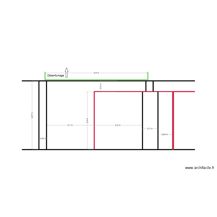 Fontcouverte coupe désenfumage. Plan de 6 pièces et 18 m2
