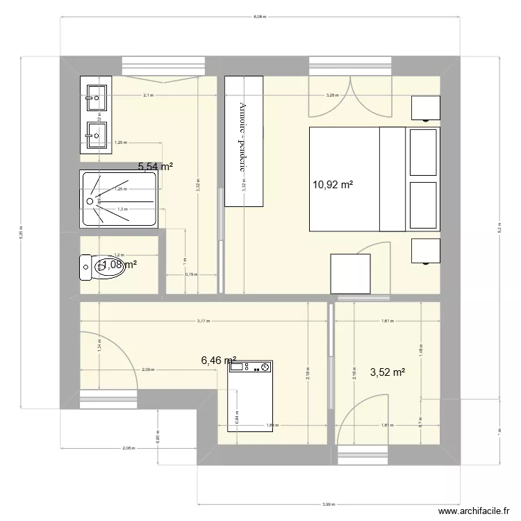 Base id&eacute;e 1. Plan de 5  et 28 m²