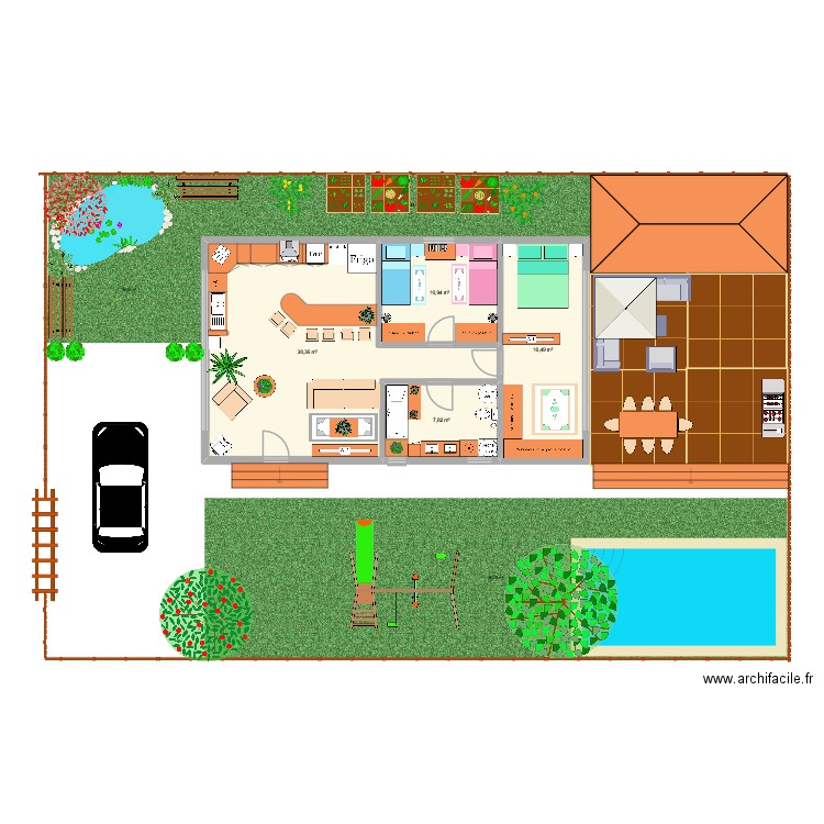 caravane. Plan de 4 pièces et 74 m2
