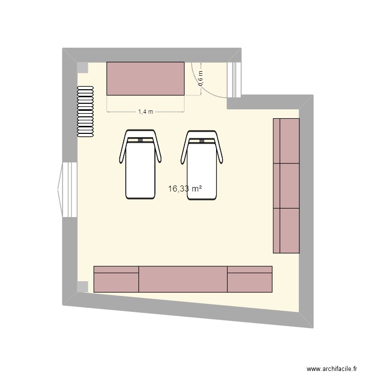 Chambre grise - IKEA. Plan de 1 pièce et 16 m2