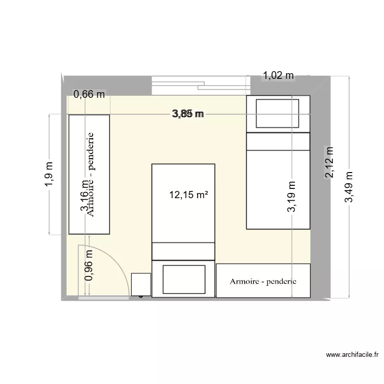 Chambre Pat 01. Plan de 1 et 12 m² Chambre Pat 01. Plan de 1 et 12 m²