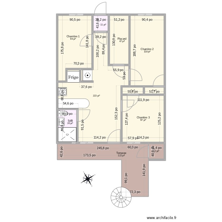 2137. Plan de 11 pièces et 71 m2