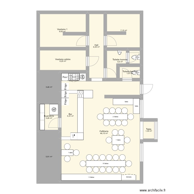 Plan buvette. Plan de 12 pièces et 100 m2