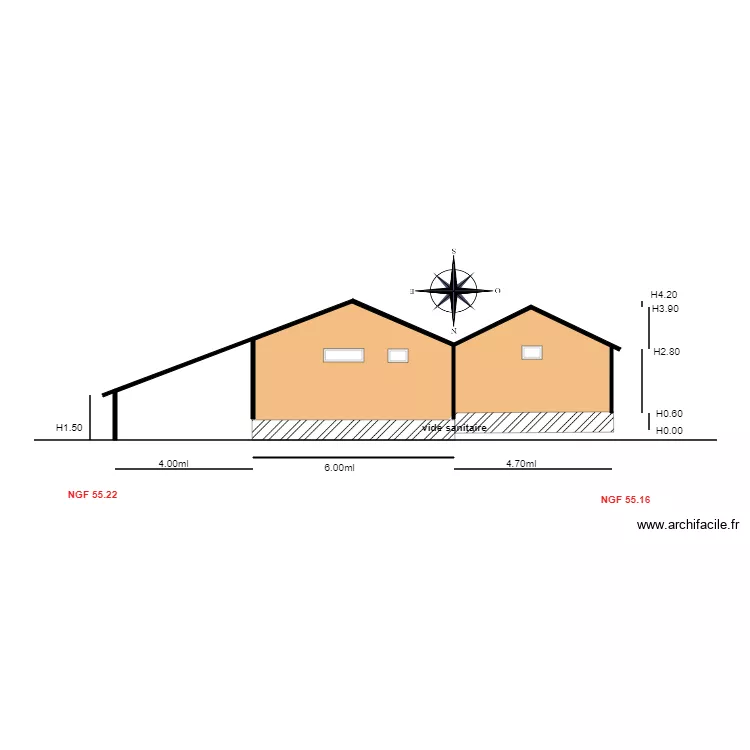 Facade NORD                                                     chalet 107. Plan de 