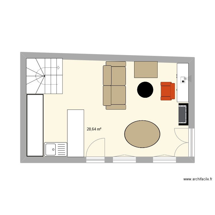 BROCA SEJOUR CUISINE. Plan de 1 pièce et 29 m2
