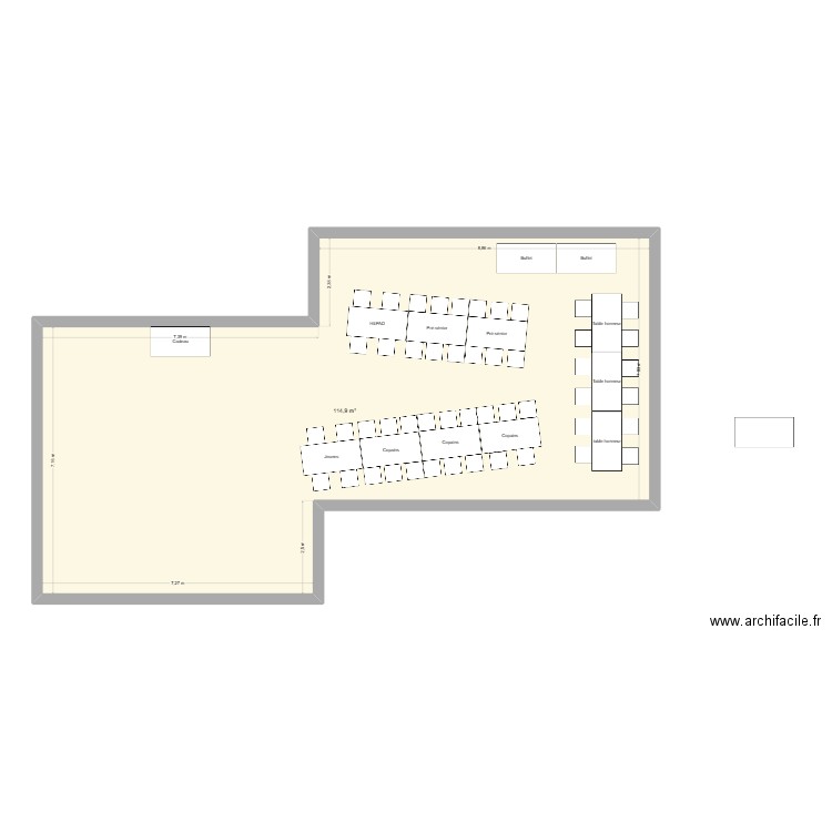 Salle des fêtes fauville. Plan de 1 pièce et 115 m2