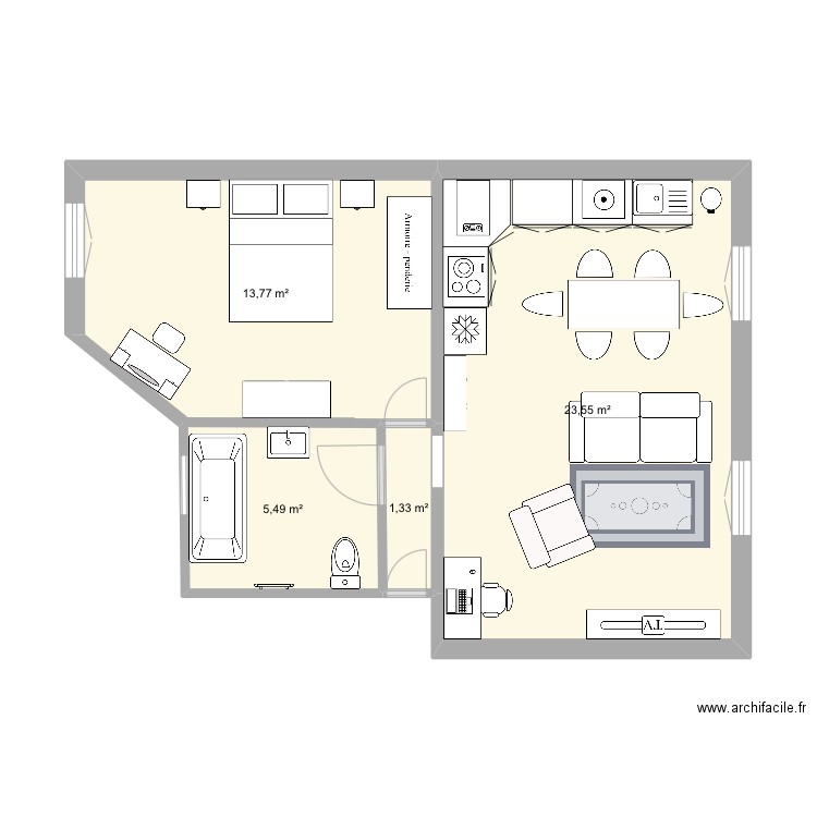 Appt. Plan de 4 pièces et 44 m2