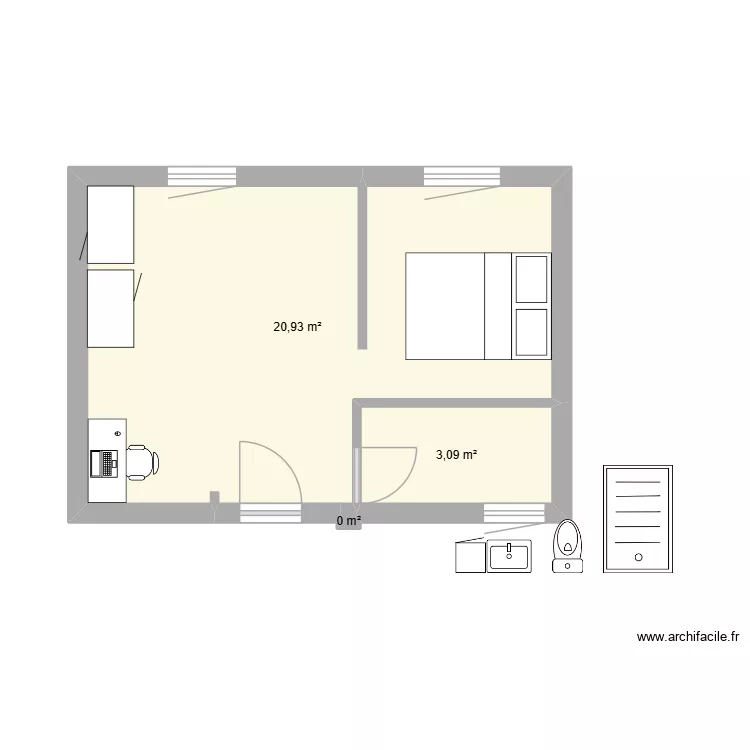 Studio de jardin environ 24m2. Plan de 3  et 24 m²